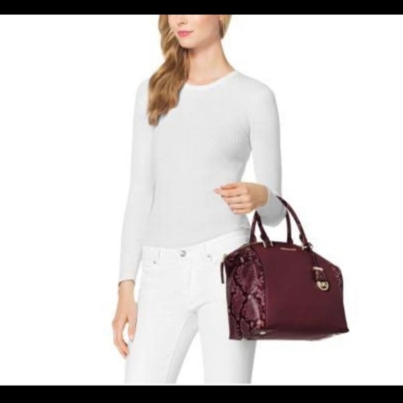 Michael Kors Riley Burgundy Python Snake Satchel - Picture 3 of 14